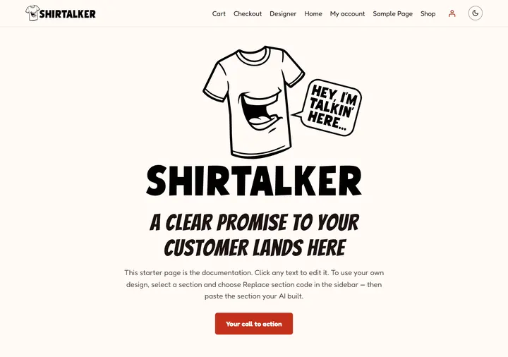 shirtalker.com, a T-shirt shop, on PasteTheme